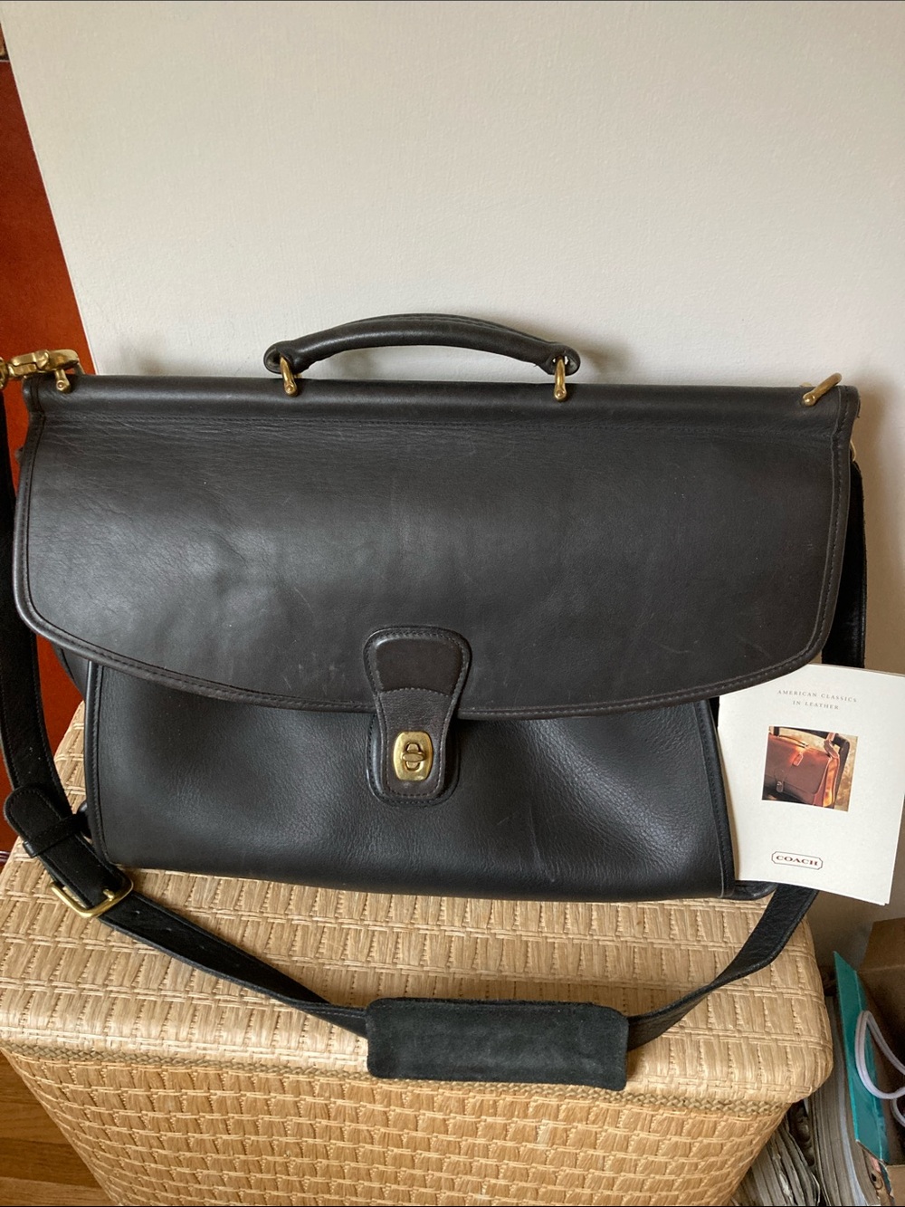 Coach Black Leather Beekman Briefcase with Brass Hardware